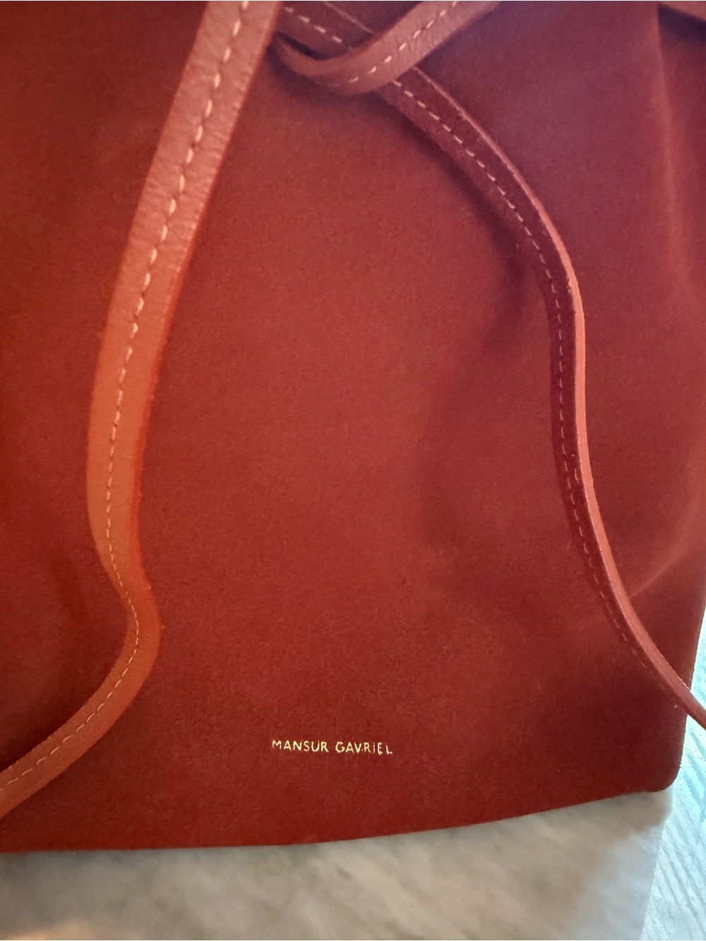 Mansur Gavriel Suede Drawstring Crossbody Bucket Bag - Picture 3 of 8